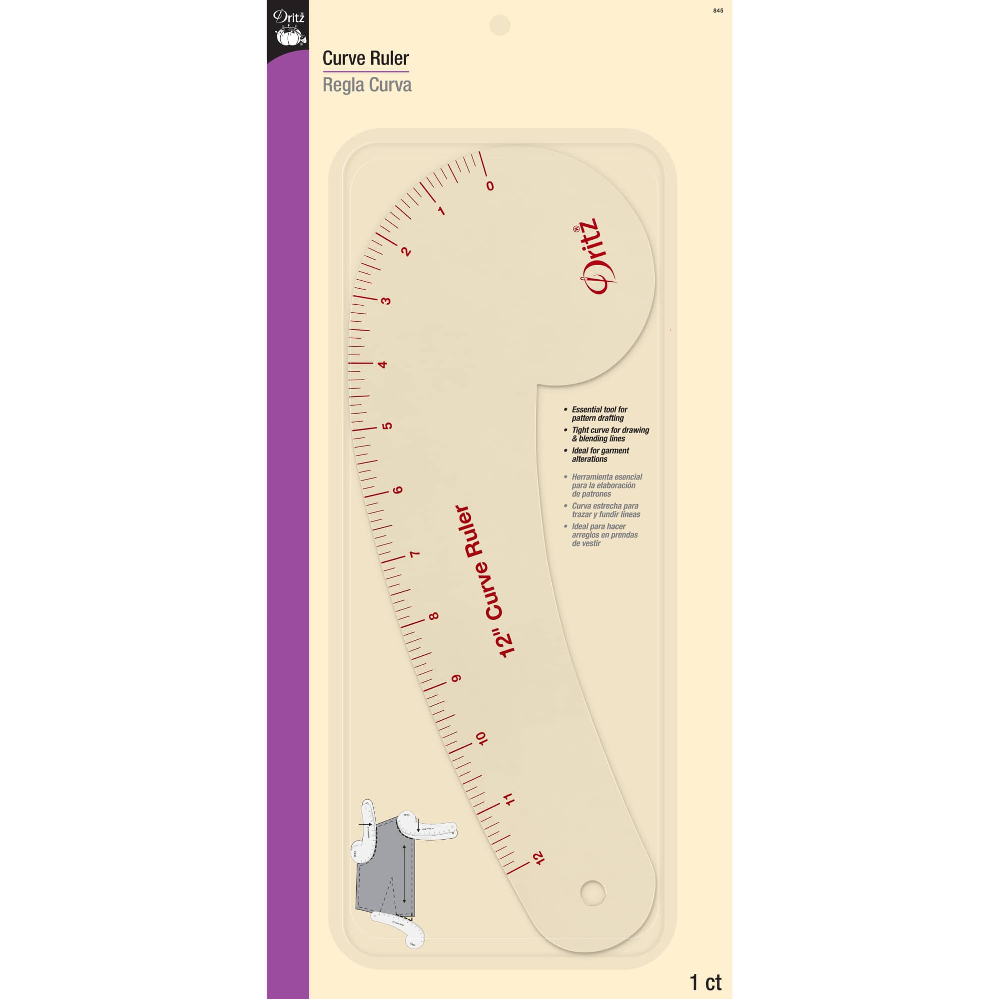Dritz® 12" Clear Curved Ruler For Pattern Drafting